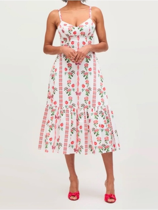 Hill House Dresses & Skirts - Hill House Pink and Green Floral Striped Midi Dress